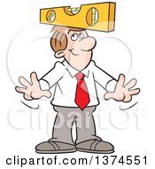 Poster, Art Print Of Level Headed White Business Man Balancing A Level On His Head