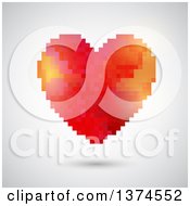 Clipart Of A Gradient Pixelated Heart On A Shaded Background Royalty Free Vector Illustration