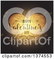 Poster, Art Print Of Happy Valentines Day Greeting Over A Gold Sparkle Heart Burst And Flares On A Dark Background