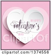 Poster, Art Print Of 3d White Heart With Happy Valentines Day Text Over Pink Polka Dots