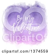 Clipart Of A Purple Watercolor Design With Be My Valentine Text On White Royalty Free Vector Illustration