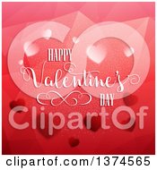 Clipart Of A Happy Valentines Day Greeting Over Mesh Waves And Red Hearts Royalty Free Vector Illustration