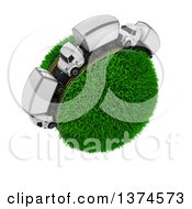 Poster, Art Print Of 3d Busy Highway With Big Rig Trucks Around A Grassy Planet On White