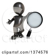 Clipart Of A 3d Black Man With A Giant Matnifying Glass On A White Background Royalty Free Illustration
