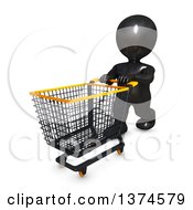 Poster, Art Print Of 3d Black Man Pushing A Shopping Cart On A White Background