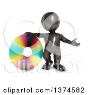 Poster, Art Print Of 3d Black Man Presenting And Leaning On A Cd Or Dvd On A White Background