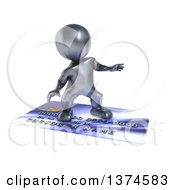 Poster, Art Print Of 3d Black Man Surfing On A Giant Credit Card On A White Background