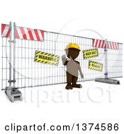 Poster, Art Print Of 3d Brown Man At A Construction Barrier On A White Background