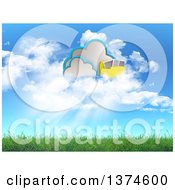 Poster, Art Print Of 3d Cloud And Folder Storage Design Over Grass And Blue Sky