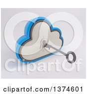 3d Silver And Blue Cloud Drive Icon With A Key And Hole On Off White