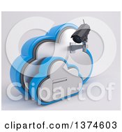 Poster, Art Print Of 3d White Hd Cctv Security Surveillance Camera Mounted On Cloud Icon With A Filing Cabinet On Off White