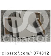 Clipart Of 3d Blank Art Canvases On Wood Over Bricks Royalty Free Illustration
