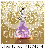 3d Purple Floral Perfume Bottle Over Gold Glitter