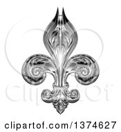 Clipart Of A Black And White Vintage Engraved Or Woodblock Fleur De Lis Royalty Free Vector Illustration