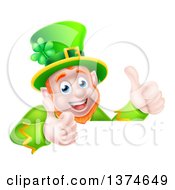 Poster, Art Print Of Happy St Patricks Day Leprechaun Giving Two Thumbs Up Over A Sign