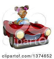 Poster, Art Print Of Happy Black Girl Driving A Red Convertible Car