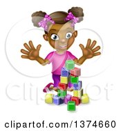Happy Black Girl Playing With Toy Blocks