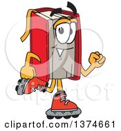 Poster, Art Print Of Red Book Mascot Character Roller Blading On Inline Skates
