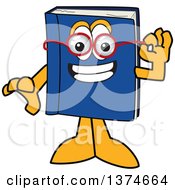 Blue Book Mascot Character Wearing Glasses