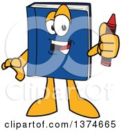 Blue Book Mascot Character Holding A Crayon