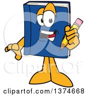Clipart Of A Blue Book Mascot Character Holding A Pencil Royalty Free Vector Illustration