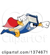 Clipart Of A Blue Book Mascot Character Super Hero Flying Royalty Free Vector Illustration