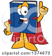 Blue Book Mascot Character Super Hero Holding Up A Finger