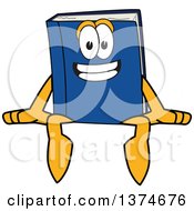 Clipart Of A Blue Book Mascot Character Sitting On A Wall Or Sign Royalty Free Vector Illustration
