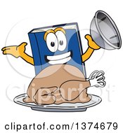 Clipart Of A Blue Book Mascot Character Serving A Roasted Thanksgiving Turkey Royalty Free Vector Illustration