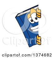 Poster, Art Print Of Blue Book Mascot Character Smiling Around A Sign