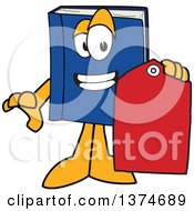 Blue Book Mascot Character Holding A Sales Price Tag
