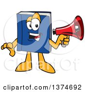 Blue Book Mascot Character Announcing With A Megaphone