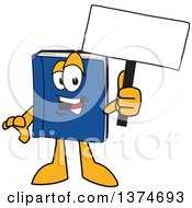 Poster, Art Print Of Blue Book Mascot Character Holding A Blank Sign