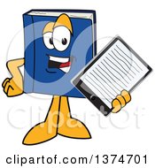 Blue Book Mascot Character Holding Out An E Reader Or Tablet Computer