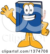 Blue Book Mascot Character Waving With A Worm Emerging From The Pages