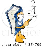 Blue Book Mascot Character Solving A Math Addition Problem