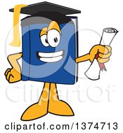 Poster, Art Print Of Blue Book Mascot Character Graduate Holding A Diploma