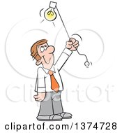 Clipart Of A Cartoon Happy Brunette White Man Shedding Light On A Subject Royalty Free Vector Illustration by Johnny Sajem