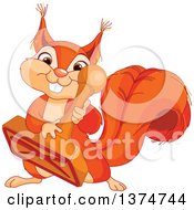 Clipart Of A Cute Squirrel Holding A Stamp Royalty Free Vector Illustration