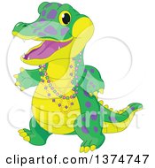 Cute Baby Alligator Wearing Mardi Gras Beads