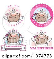 Clipart Of Badges Of A Male Valentines Day Cupid Royalty Free Vector Illustration
