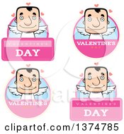 Clipart Of Badges Of A Block Headed White Man Valentine Cupid Royalty Free Vector Illustration