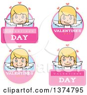 Poster, Art Print Of Badges Of A Happy Blond White Girl Cupid