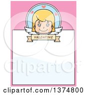 Clipart Of A Happy Blond White Girl Cupid Page Border Royalty Free Vector Illustration