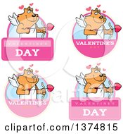 Clipart Of Badges Of A Valentines Day Cupid Ginger Cat Royalty Free Vector Illustration