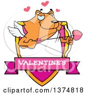 Clipart Of A Valentines Day Cupid Ginger Cat Shield Royalty Free Vector Illustration