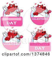 Clipart Of Badges Of A Valentines Day Cupid Devil Royalty Free Vector Illustration