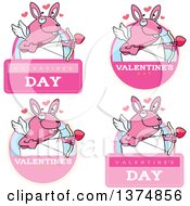 Clipart Of Badges Of A Valentines Day Cupid Rabbit Royalty Free Vector Illustration