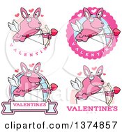 Clipart Of Badges Of A Valentines Day Cupid Rabbit Royalty Free Vector Illustration
