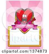 Poster, Art Print Of Happy Red Doily Valentine Heart Mascot Page Border